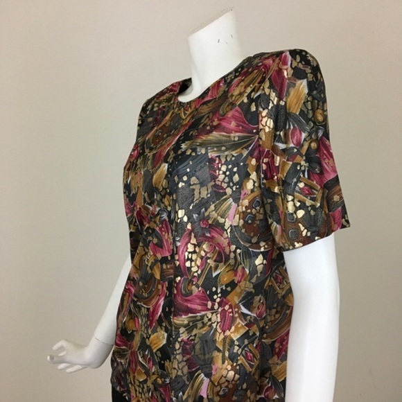 Vintage 80’s Abstract Top Shirt Gold Sheen Black Berry Woman’s 6 Fundamental - Picture 7 of 15